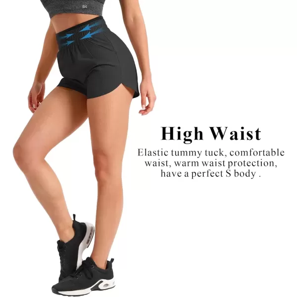 imageBROKIG Womens 175quot Xelas Petite Shorts Gym High Waisted Athletic snug fit Lightweight Quick Dry Workout Shorts with PocketsBlack