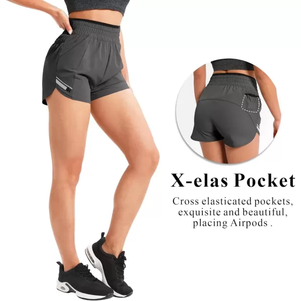 imageBROKIG Womens 175quot Xelas Petite Shorts Gym High Waisted Athletic snug fit Lightweight Quick Dry Workout Shorts with PocketsDark Grey