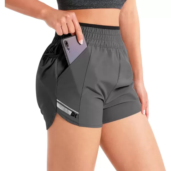 imageBROKIG Womens 175quot Xelas Petite Shorts Gym High Waisted Athletic snug fit Lightweight Quick Dry Workout Shorts with PocketsDark Grey