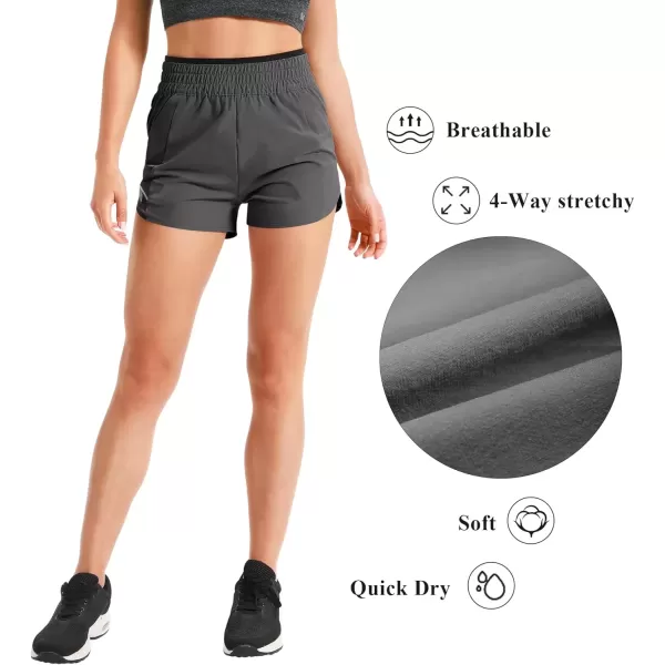 imageBROKIG Womens 175quot Xelas Petite Shorts Gym High Waisted Athletic snug fit Lightweight Quick Dry Workout Shorts with PocketsDark Grey