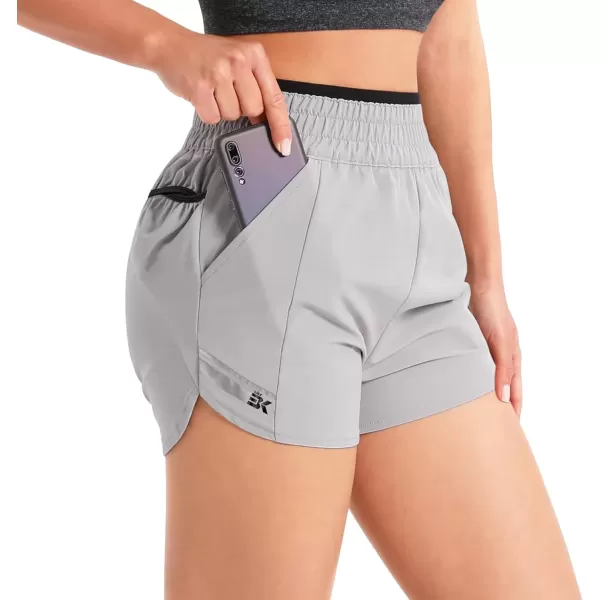imageBROKIG Womens 175quot Xelas Petite Shorts Gym High Waisted Athletic snug fit Lightweight Quick Dry Workout Shorts with PocketsLight Grey