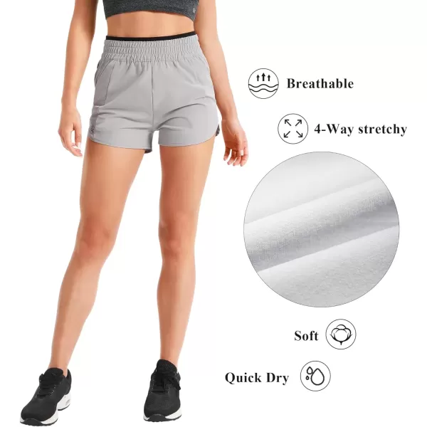 imageBROKIG Womens 175quot Xelas Petite Shorts Gym High Waisted Athletic snug fit Lightweight Quick Dry Workout Shorts with PocketsLight Grey