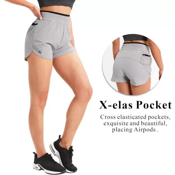 imageBROKIG Womens 175quot Xelas Petite Shorts Gym High Waisted Athletic snug fit Lightweight Quick Dry Workout Shorts with PocketsLight Grey