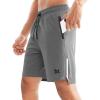 imageBROKIG Mens Lightweight Athletic Shorts 7 inch Quick Dry Running Gym Workout Shorts for Men with Zip PocketsGrey