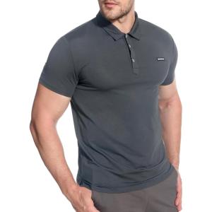 imageBROKIG Mens BREAME Athletic Polo ShirtsQuick Dry Casual Golf Shirt Short Sleeve Polo T Shirt for MenDark Grey