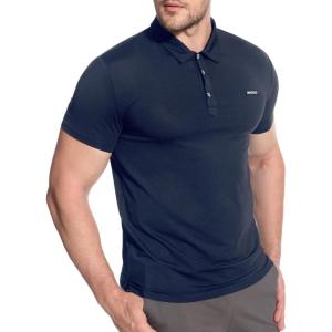 imageBROKIG Mens BREAME Athletic Polo ShirtsQuick Dry Casual Golf Shirt Short Sleeve Polo T Shirt for MenNavy Blue