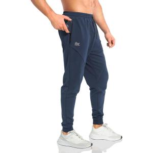 imageBROKIG Mens Vertzip Gym Joggers Pants Carrot Fit Athletic Pants Casual Tapered Workout Sweatpants with Zipper PocketsNavy Blue