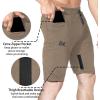 imageBROKIG Mens Thighs Mesh Gym Workout Shorts Bodybuilding Slim Athletic Running Shorts for Men with Zipper PocketsBeige