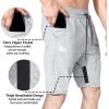 imageBROKIG Mens Thighs Mesh Gym Workout Shorts Bodybuilding Slim Athletic Running Shorts for Men with Zipper PocketsLight Grey