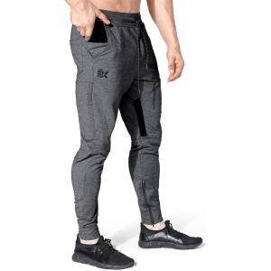 imageBROKIG Mens Gym Jogger PantsCasual Slim Workout Sweatpants with Zipper Pockets Bodybuilding Athletic PantsDark Gray