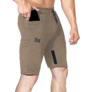 imageBROKIG Mens Thighs Mesh Gym Workout Shorts Bodybuilding Slim Athletic Running Shorts for Men with Zipper PocketsBeige