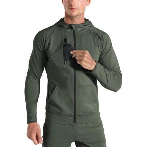 imageBROKIG Mens WindBreak Lightweight Running Jackets with Zip Pocket Workout Track Hoodie Athletic Gym Sweatshirts MenArmy Green