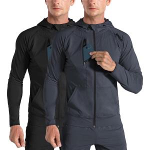 imageBROKIG Mens WindBreak Lightweight Running Jackets with Zip Pocket Workout Track Hoodie Athletic Gym Sweatshirts MenClassic BlackClassic Dark Grey