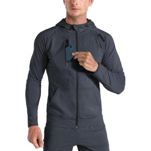 imageBROKIG Mens WindBreak Lightweight Running Jackets with Zip Pocket Workout Track Hoodie Athletic Gym Sweatshirts MenDark Gray