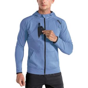 imageBROKIG Mens WindBreak Lightweight Running Jackets with Zip Pocket Workout Track Hoodie Athletic Gym Sweatshirts MenLight Blue