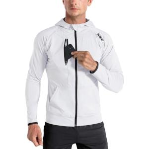 imageBROKIG Mens WindBreak Lightweight Running Jackets with Zip Pocket Workout Track Hoodie Athletic Gym Sweatshirts MenWhite