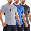 imageBROKIG 3 Pack Mens Irregular Muscle Gym Shirts Quick Dry Sun Protection Workout Athletic T Shirt Short SleeveBlackLight GreyBlue