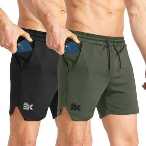 imageBROKIG 2 Pack Mens Inzip Lightweight Gym Shorts 5quot Quick Dry Sport Workout Athletic Running Shorts Men Zip PocketBlackArmy Green