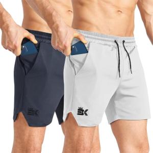 imageBROKIG 2 Pack Mens Inzip Lightweight Gym Shorts 5quot Quick Dry Sport Workout Athletic Running Shorts Men Zip PocketDark GreyLight Grey