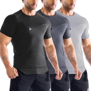 imageBROKIG 3 Pack Mens Irregular Muscle Gym Shirts Quick Dry Sun Protection Workout Athletic T Shirt Short SleeveBlackDark GreyLight Grey