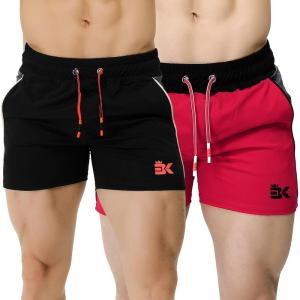 imageBROKIG Mens 5quot Gym Bodybuilding Shorts Running Workout Lightweight Shorts Elastic Waistband with PocketsBlackred
