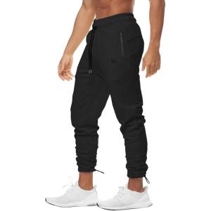 imageBROKIG Mens Ankle Cords Workout Jogger Pants Slim Fit Gym Joggers Athletic Sweatpants for Men with Zipper PocketsBlack