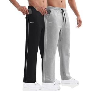 imageBROKIG Mens Gerade Athletic Pants Workout Jogger Pants Elastic Waistband Open Bottom Loose Sweat Pants with Zip PocketsBlacklight Grey