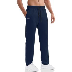 imageBROKIG Mens Gerade Athletic Pants Workout Jogger Pants Elastic Waistband Open Bottom Loose Sweat Pants with Zip PocketsNavy