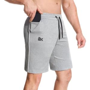 imageBROKIG Mens Inzip Long Gym Workout Shorts7 inch Lounge Casual Short Basketball Sweat Athletic Shorts with Zipper PocketLight Gray