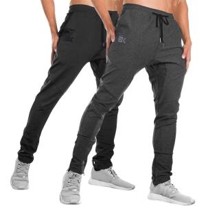 imageBROKIG Mens Jogger Sport Pants Casual Zipper Gym Workout Sweatpants PocketsBlackDark Grey