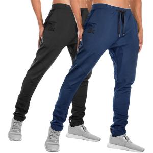 imageBROKIG Mens Jogger Sport Pants Casual Zipper Gym Workout Sweatpants PocketsBlackNavy Blue