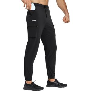 imageBROKIG Mens Joggers Lightweight Workout Pants Ankle Zip Gym Athletic Sports Running Sweatpants Men with PocketsBlack