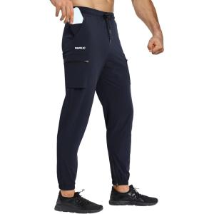 imageBROKIG Mens Joggers Lightweight Workout Pants Ankle Zip Gym Athletic Sports Running Sweatpants Men with PocketsNavy Blue