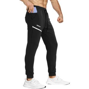 imageBROKIG Mens Joggers Tapered Athletic Pants Double Zipper Pockets Slim Fit Workout Sweat Pants Casual Gym Running BottomBlack