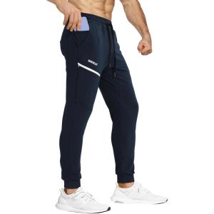 imageBROKIG Mens Joggers Tapered Athletic Pants Double Zipper Pockets Slim Fit Workout Sweat Pants Casual Gym Running BottomNavy Blue