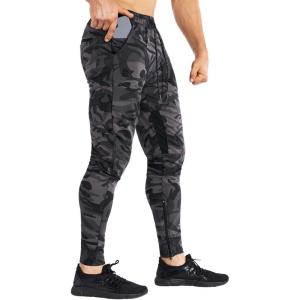 imageBROKIG Mens Thigh Mesh Gym Jogger Pants Mens Casual Slim Fit Workout Bodybuilding Sweatpants with Zipper Pocket Camo Gray Medium