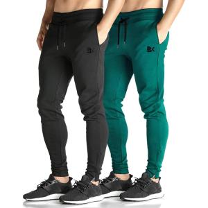 imageBROKIG Mens Zip Joggers Pants  Casual Gym Workout Track Pants Comfortable Slim Fit Tapered Sweatpants with Pockets2 Pack Blackdark Green