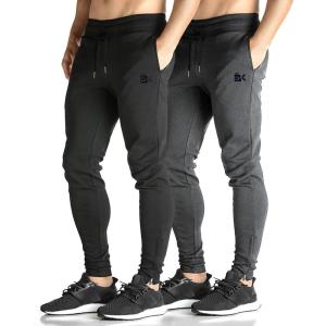 imageBROKIG Mens Zip Joggers Pants  Casual Gym Workout Track Pants Comfortable Slim Fit Tapered Sweatpants with Pockets2 Pack Blackdark Grey