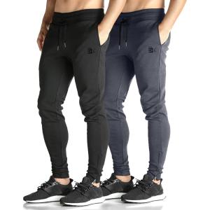 imageBROKIG Mens Zip Joggers Pants  Casual Gym Workout Track Pants Comfortable Slim Fit Tapered Sweatpants with Pockets2 Pack Blackshadow Grey