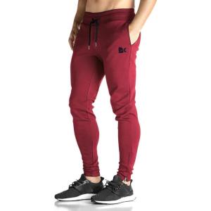 imageBROKIG Mens Zip Joggers Pants  Casual Gym Workout Track Pants Comfortable Slim Fit Tapered Sweatpants with PocketsBurgundy
