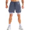 imageBROKIG Mens DualLayer Gym Shorts Lightweight Quick Dry Running Bodybuilding 7 Fitted Workout Short LinedZip PocketAiry Blue