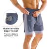 imageBROKIG Mens DualLayer Gym Shorts Lightweight Quick Dry Running Bodybuilding 7 Fitted Workout Short LinedZip PocketAiry Blue