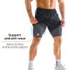 imageBROKIG Mens DualLayer Gym Shorts Lightweight Quick Dry Running Bodybuilding 7 Fitted Workout Short LinedZip PocketBlack