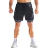 imageBROKIG Mens DualLayer Gym Shorts Lightweight Quick Dry Running Bodybuilding 7 Fitted Workout Short LinedZip PocketBlackdark Grey