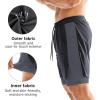 imageBROKIG Mens DualLayer Gym Shorts Lightweight Quick Dry Running Bodybuilding 7 Fitted Workout Short LinedZip PocketBlackdark Grey