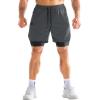 imageBROKIG Mens DualLayer Gym Shorts Lightweight Quick Dry Running Bodybuilding 7 Fitted Workout Short LinedZip PocketDark Grey