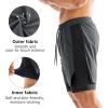 imageBROKIG Mens DualLayer Gym Shorts Lightweight Quick Dry Running Bodybuilding 7 Fitted Workout Short LinedZip PocketDark Grey