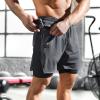 imageBROKIG Mens DualLayer Gym Shorts Lightweight Quick Dry Running Bodybuilding 7 Fitted Workout Short LinedZip PocketDark Grey