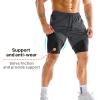 imageBROKIG Mens DualLayer Gym Shorts Lightweight Quick Dry Running Bodybuilding 7 Fitted Workout Short LinedZip PocketDark Grey