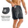 imageBROKIG Mens DualLayer Gym Shorts Lightweight Quick Dry Running Bodybuilding 7 Fitted Workout Short LinedZip PocketDark Grey